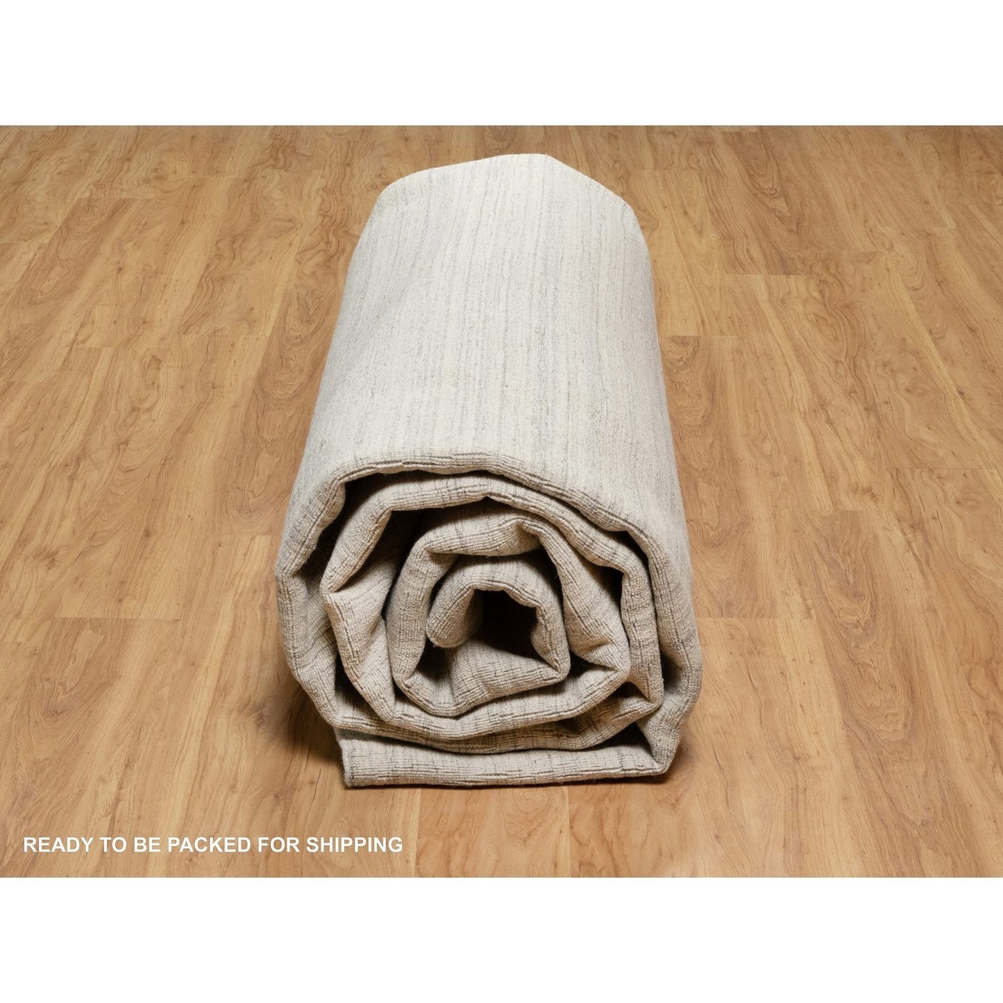 12'X14'9" Beige Plain Modern Design Hand Loomed Undyed Wool Oversized Rug