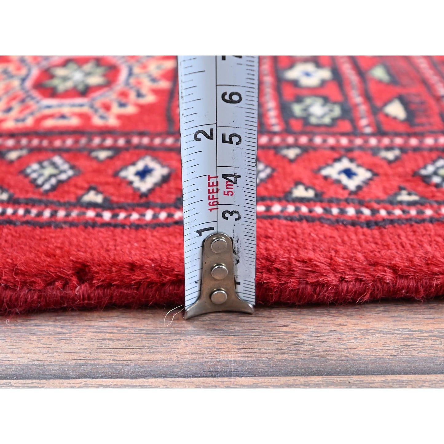 4'1"X6'3" Red Princess Bokara Tribal Medallions Soft Wool Hand Knotted Rug