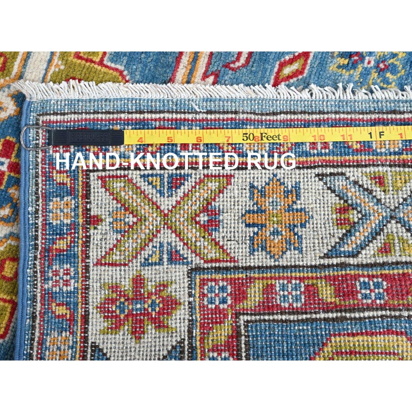 2'9"X11'2" Blue Kazak Hand Knotted Soft Wool Runner Oriental Rug