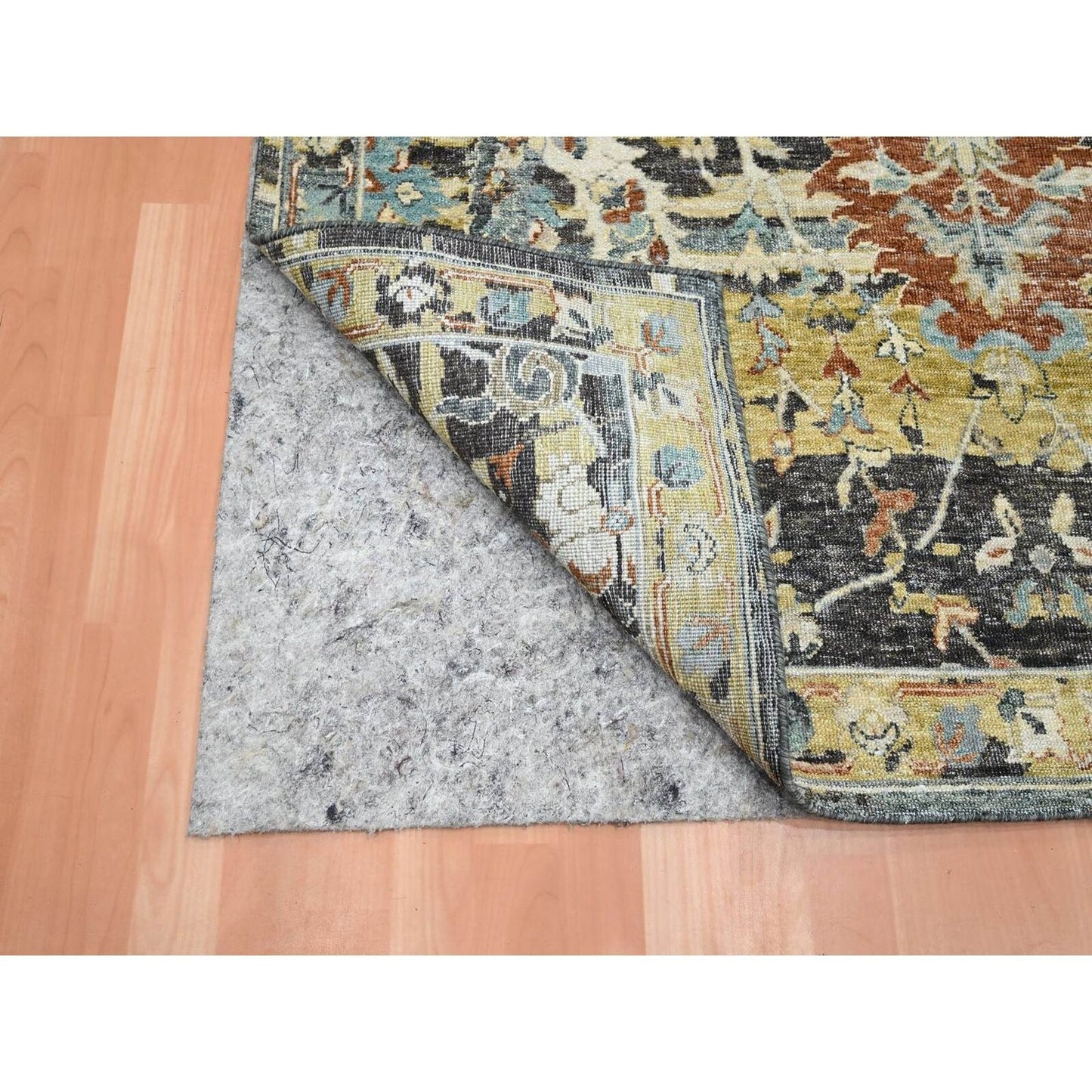 5'1"X7'4" Black With Yellow Zoroastrian Design Pure Wool Hand Knotted Rug