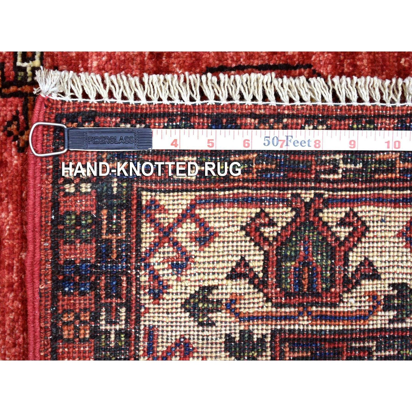 2'9"X9'10" Coral Red Hand Knotted Turkeman Ersari Pure Wool Runner Rug