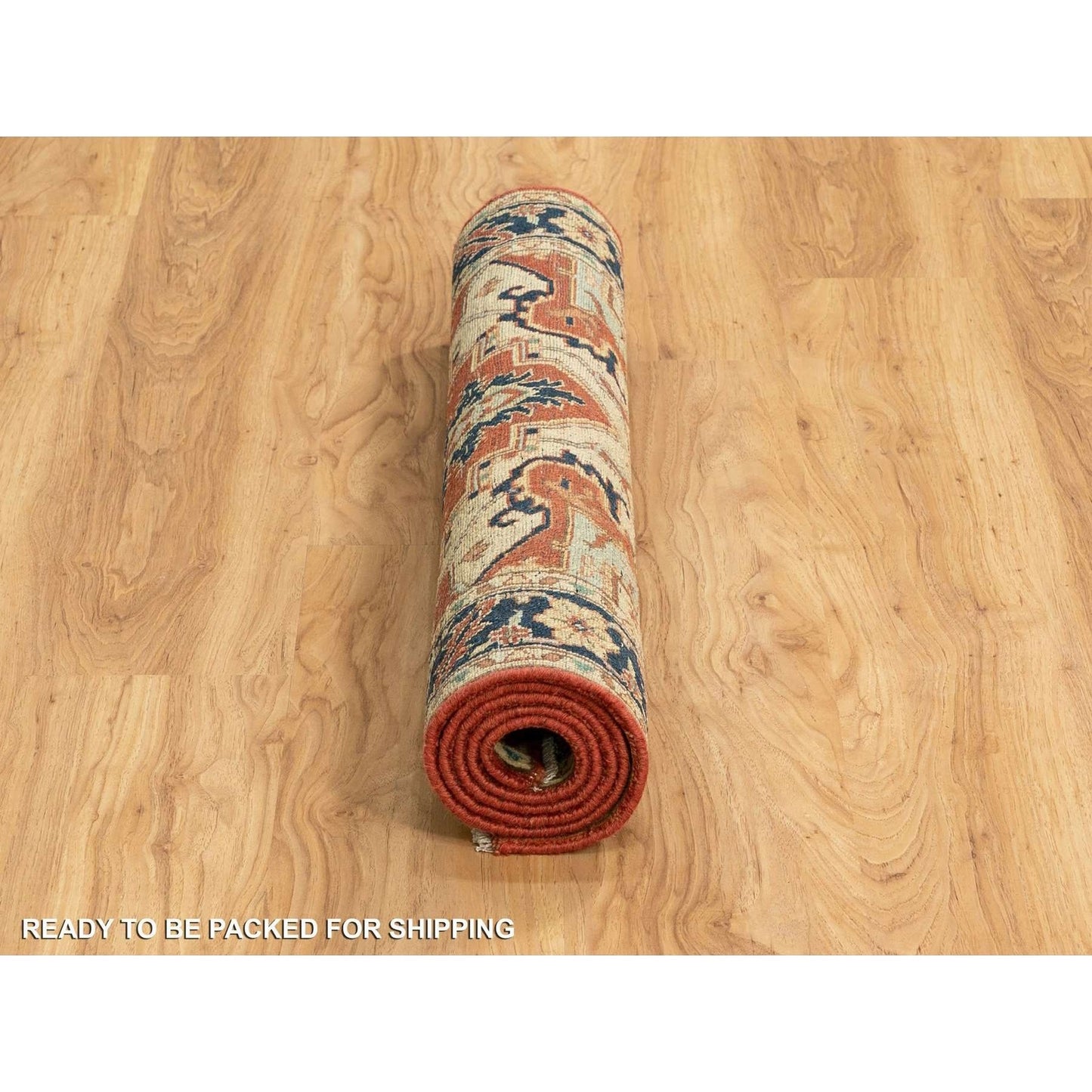 3'1"X5'2" Soft Wool Red Antiqued Heris Re-Creation Hand Knotted Rug
