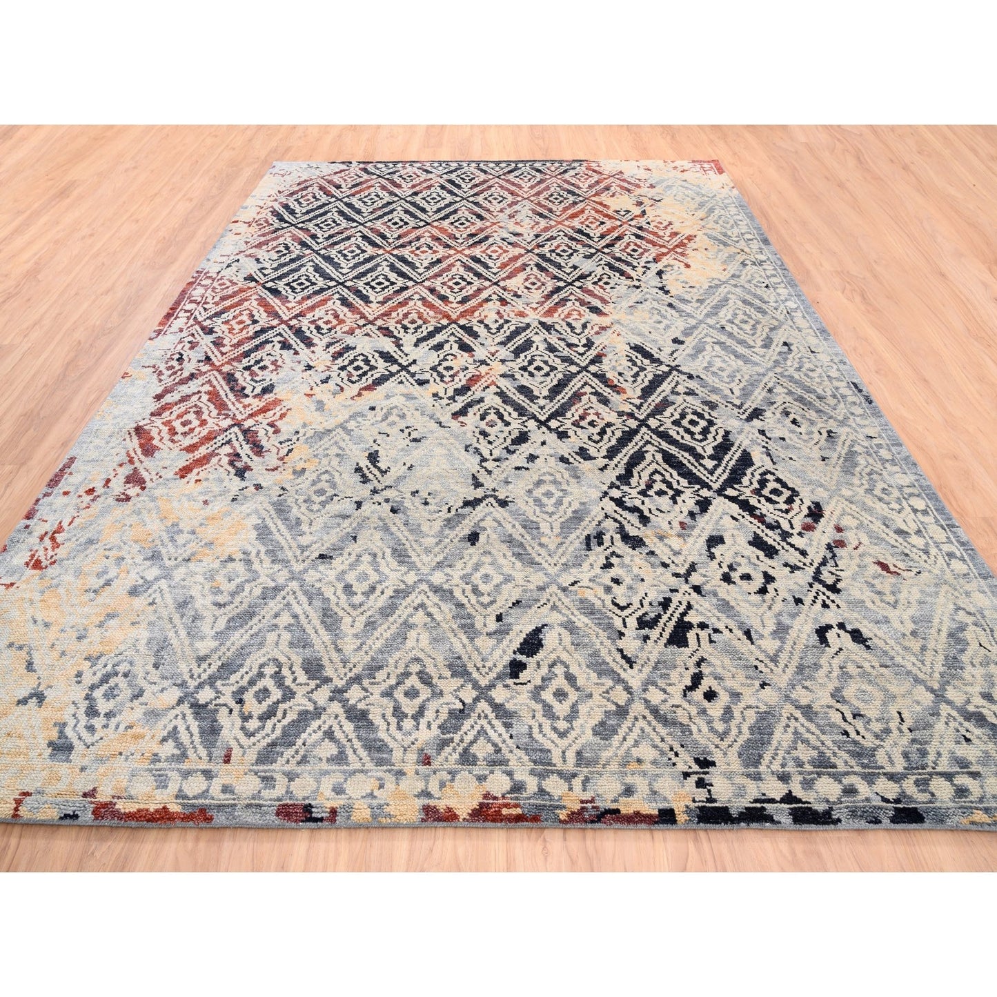 9'X12'1" Silver Supple Collection Erased Mughal Design Hand Knotted Rug