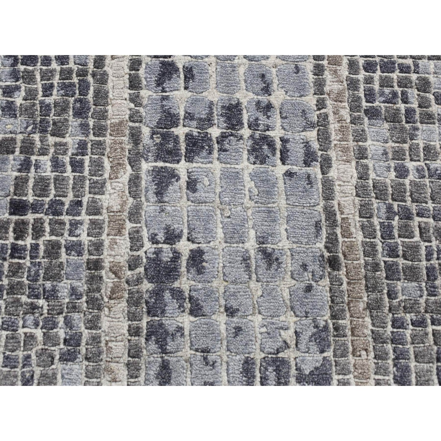 2'3"X3'2" Gray Silken Roman Mosaic Design Hand Knotted Sample Rug
