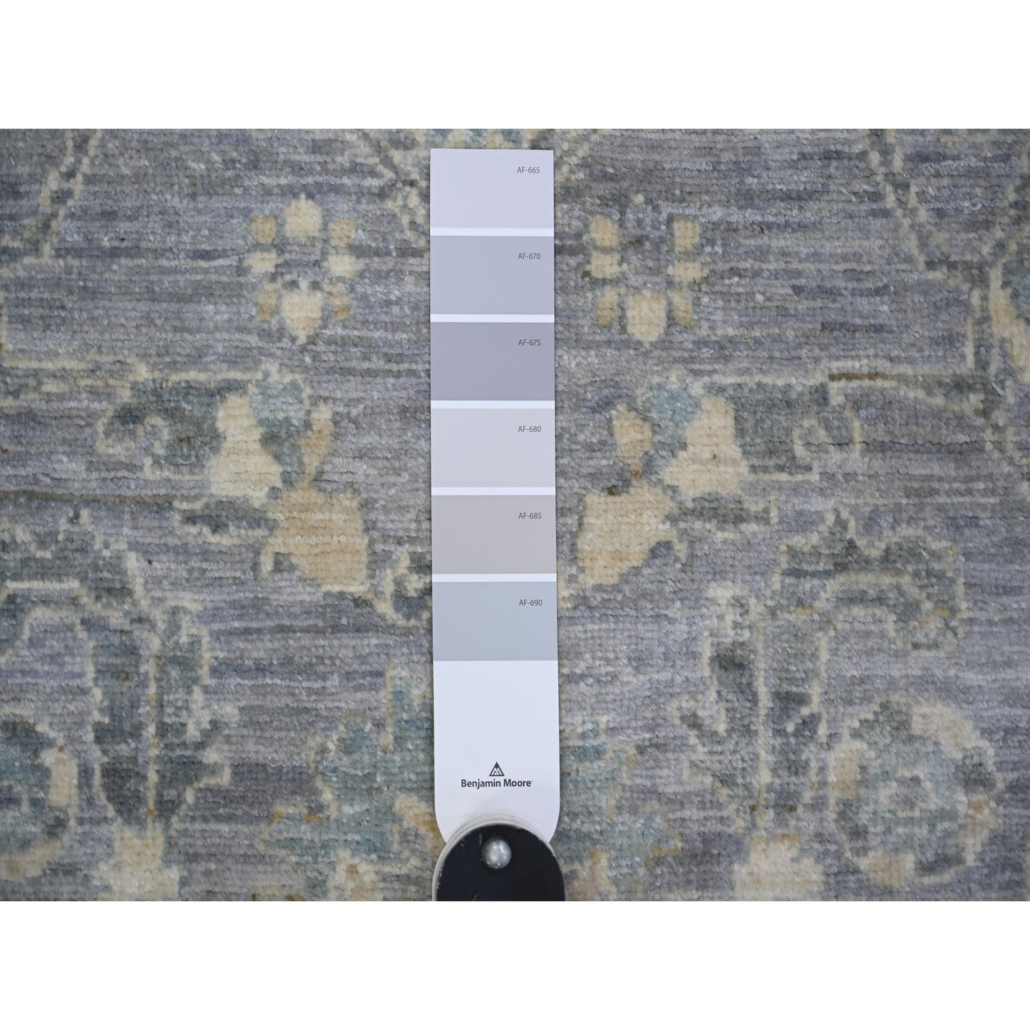 3'10"X11'9" Cloud Gray Finer Peshawar Wool Hand Knotted Rug