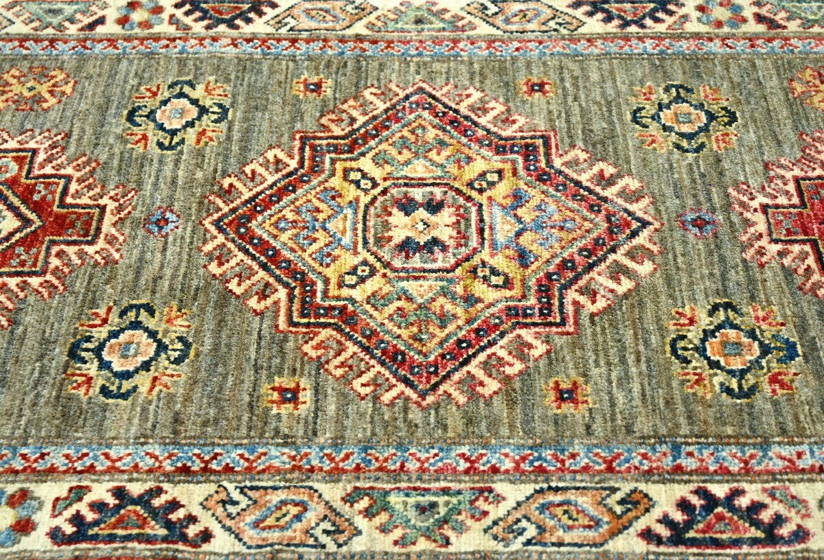 Kazak Oriental Runner Rug Geometric Design