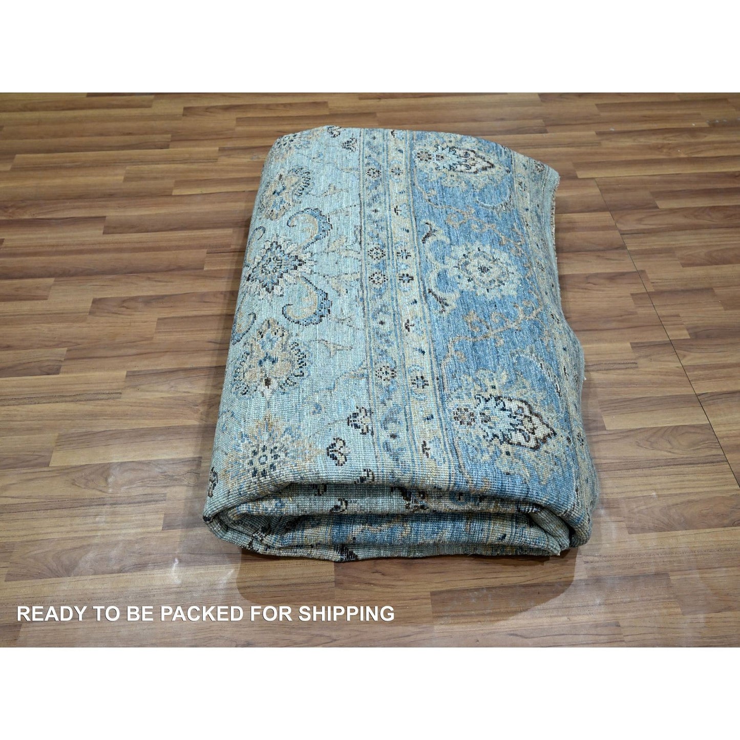 8'X8' Sky Blue Shah Abbas Flower Design Pure Wool Hand Knotted Square Rug