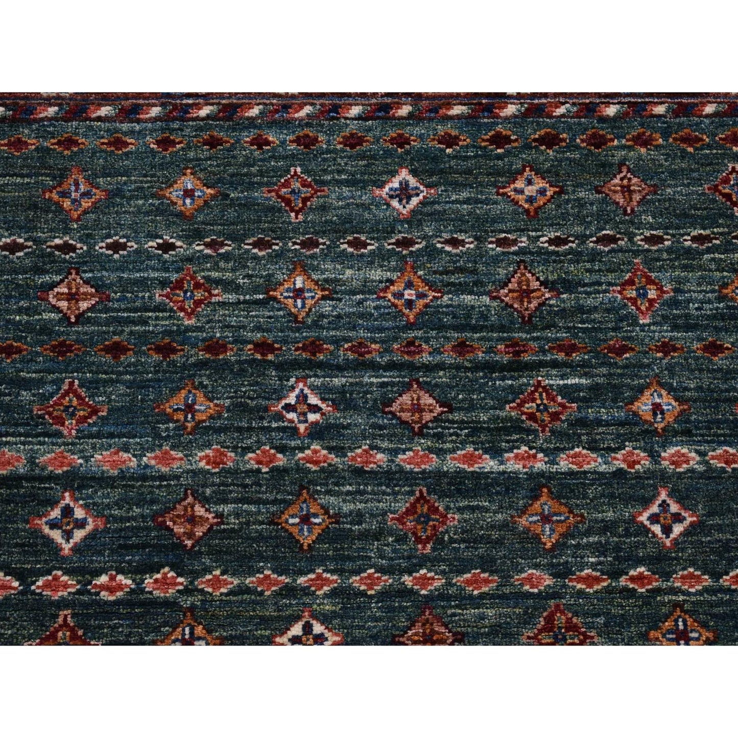 3'6"X5'3"Green Hand Knotted Super Kazak With Khorjin Design Soft Wool Rug