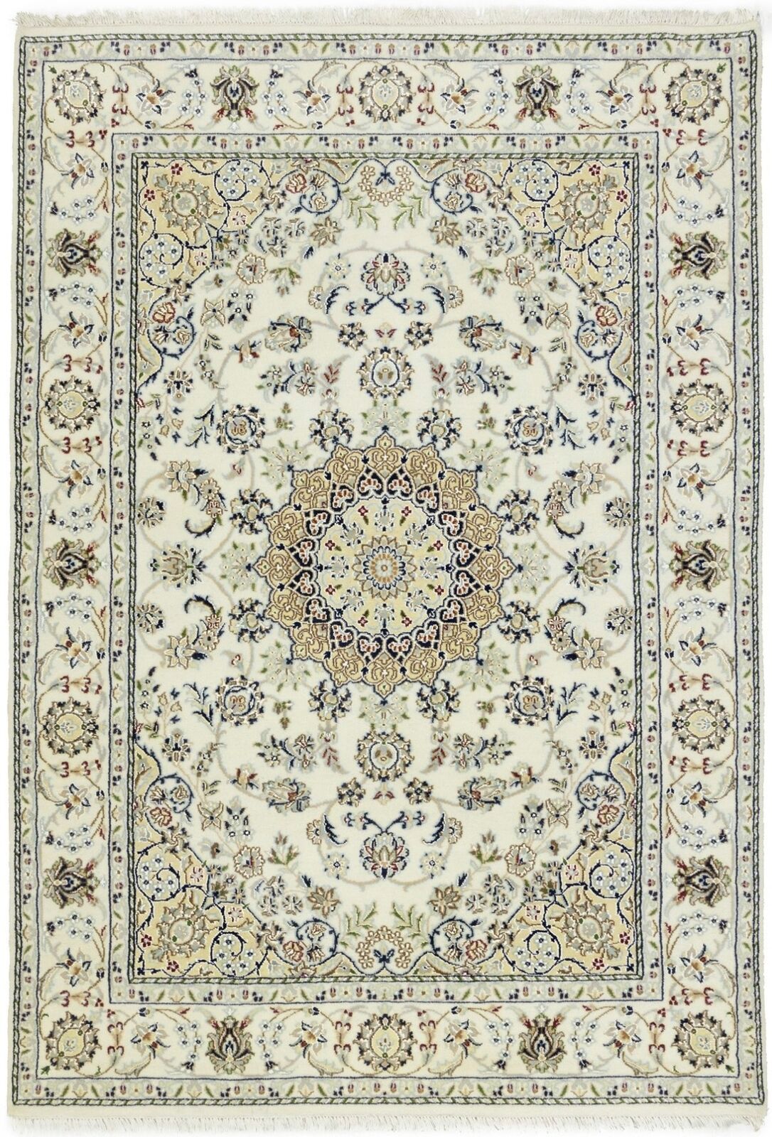 Hand-Knotted Floral Indo-Nain Rug Traditional