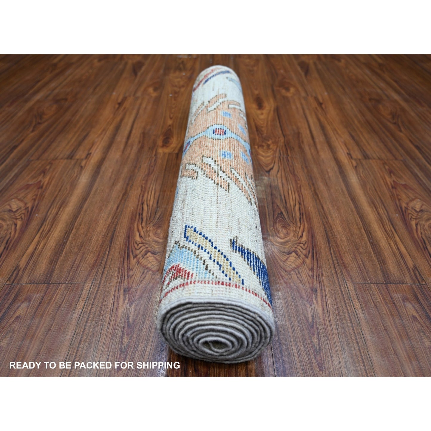 3'X10' Tan Color Anatolian Village Inspired Wool Hand Knotted Runner Rug