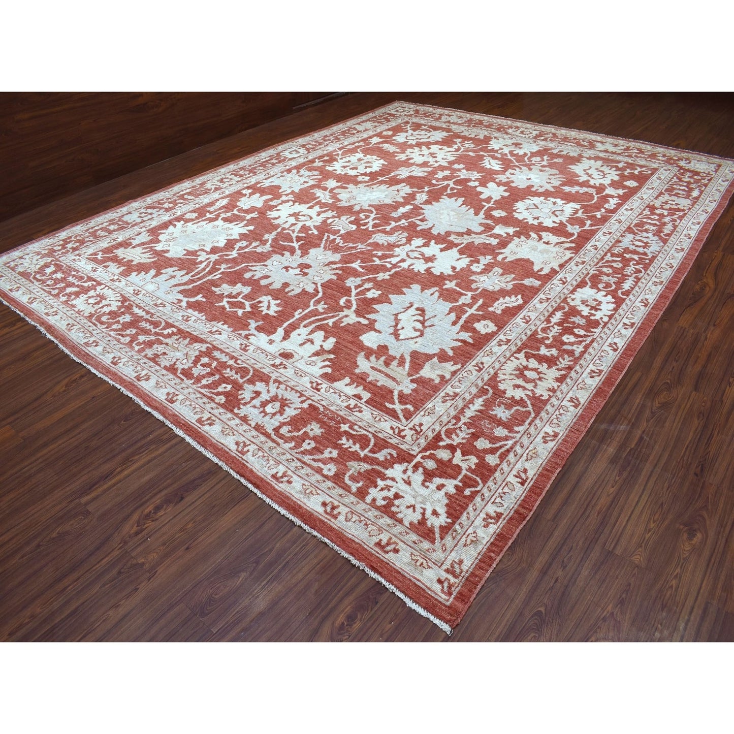 11'9"X14'9" Angora Oushak Hand Knotted Brick Red Soft Wool Oversized Rug