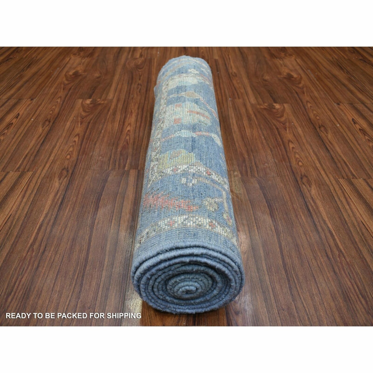 2'8"X16'4" Blue Afghan Hand Knotted Angora Oushak Xl Runner Rug