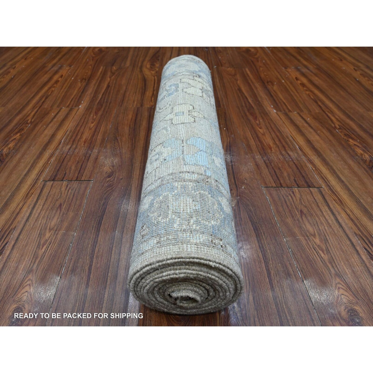 3'X19'5" Blue Afghan Wool Weft Angora Oushak Xl Runner Oriental Rug