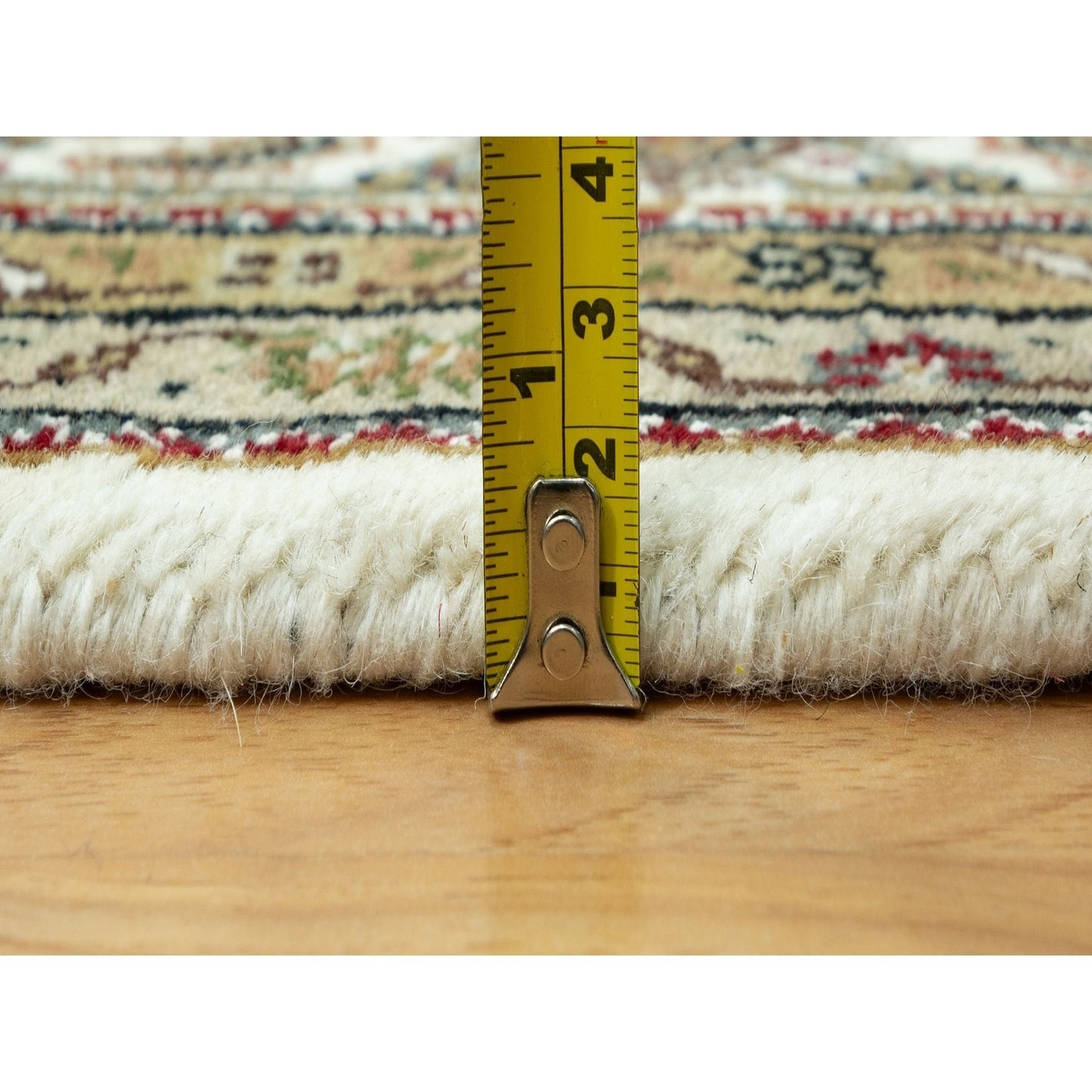 5'10"X9'2" Silky White Wool Tebraz Mahi Design Hand Knotted Oriental Rug