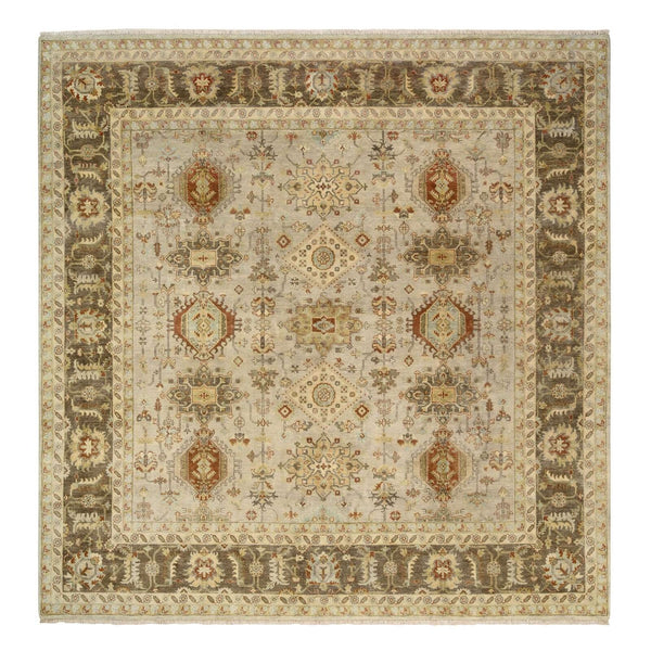 10'2"X10'2" Light Gray Soft Wool Hand Knotted Karjihooz Design Square Rug