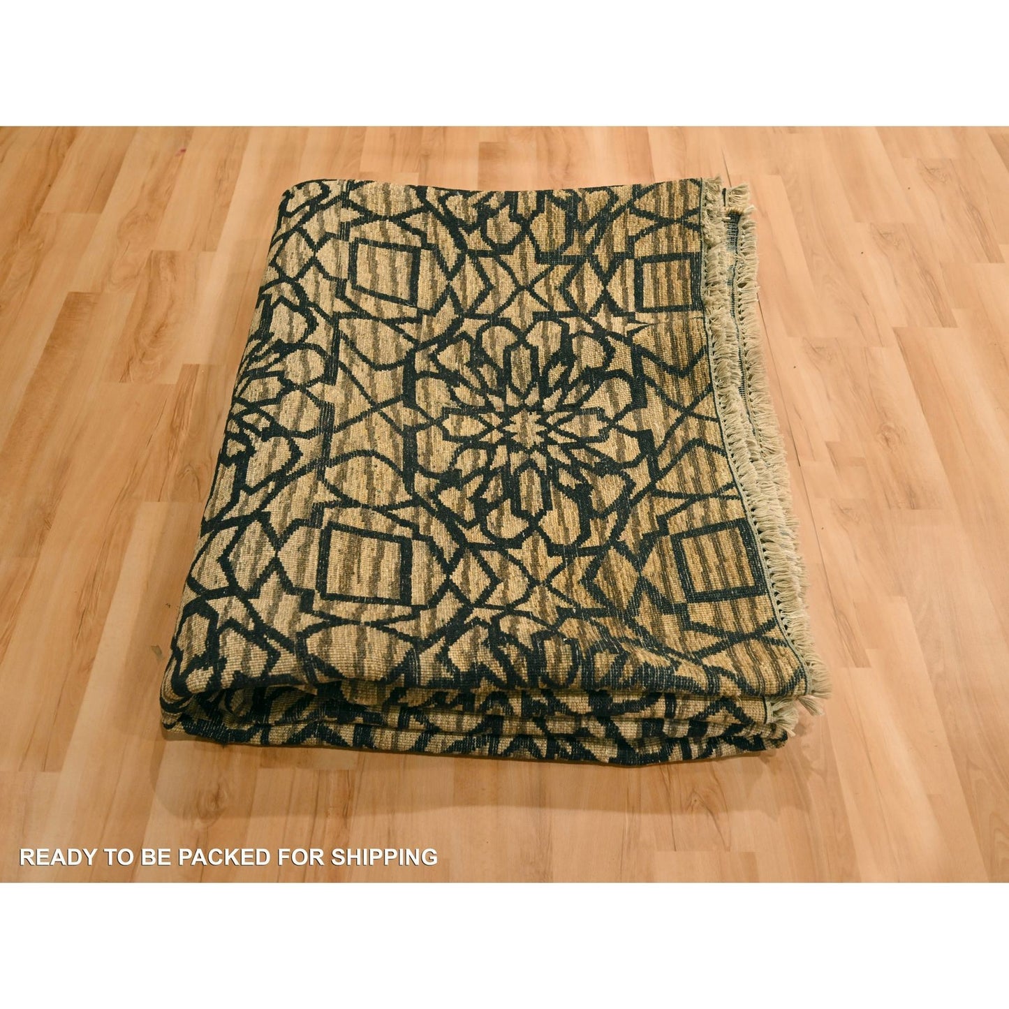 7'8"X8'7" Brown Flower Rosette Motif Undyed Natural Wool Hand Knotted Rug