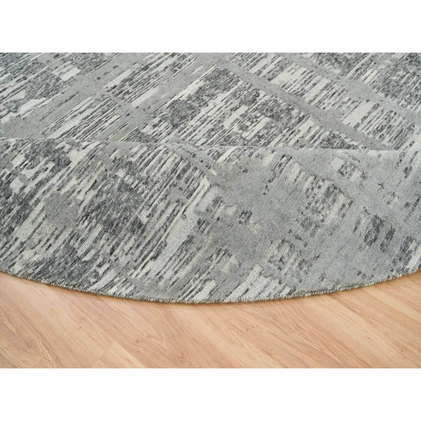 10'1"X10'1" Dark Grey Undyed Natural Wool Hand Knotted Round Oriental Rug
