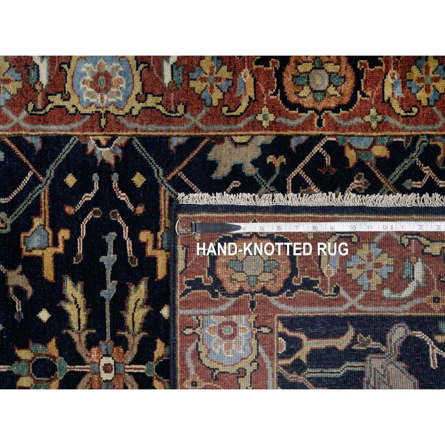 3'1"X5'2" Midnight Blue Organic Wool Antiqued Fine Heris Hand Knotted Rug