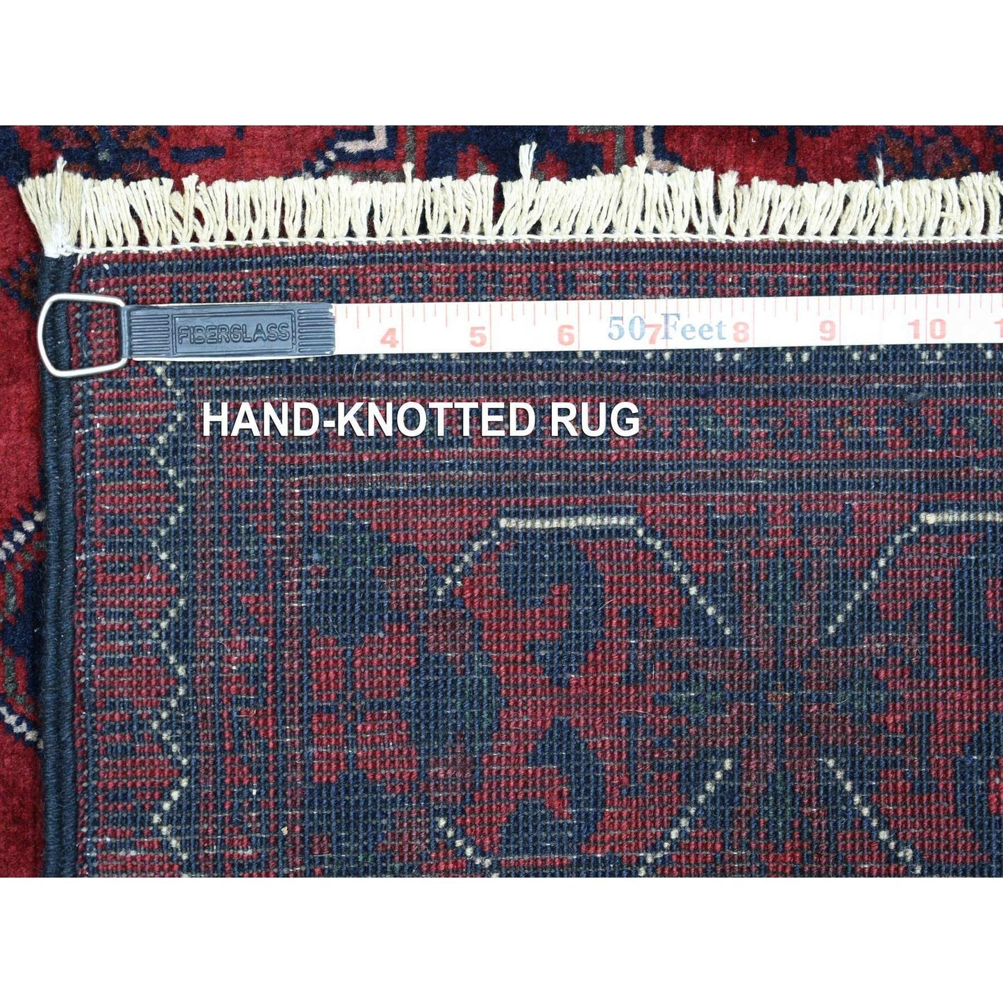 3'X12'9" Deep Red Pure Wool Hand Knotted Afghan Khamyab Runner Rug
