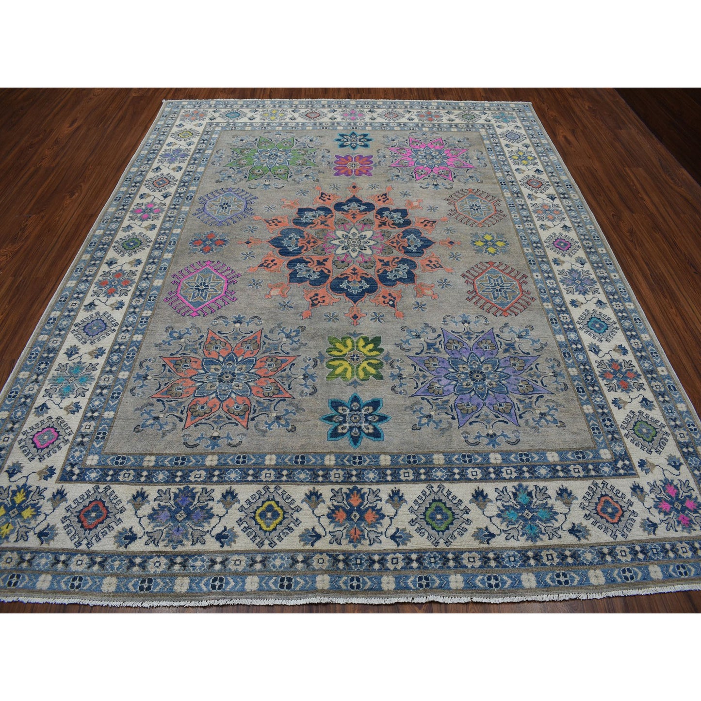 8'X9'9" Colorful Fusion Kazak Pure Wool Hand-Knotted Oriental Rug