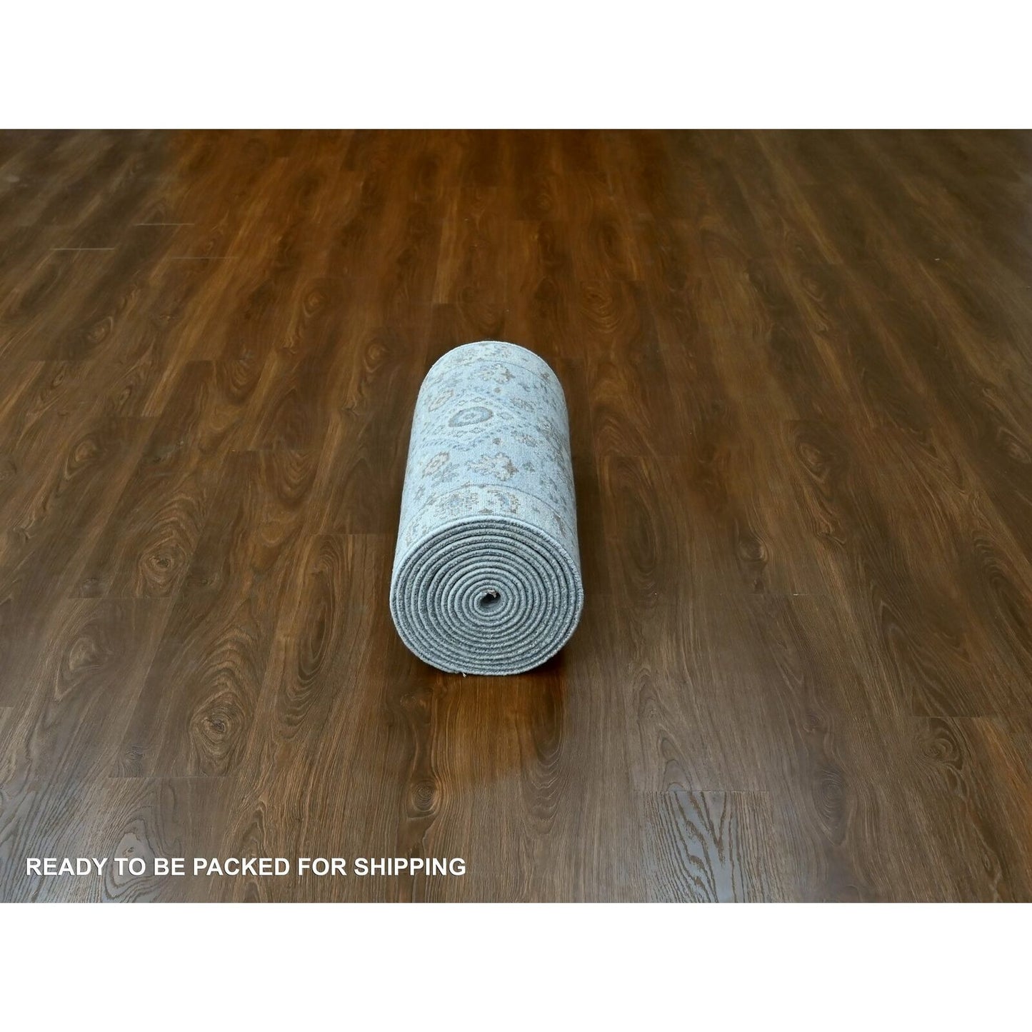 2'9"X21'10" Misty Gray Pure Wool Hand Knotted Karjihooz Design Runner Rug