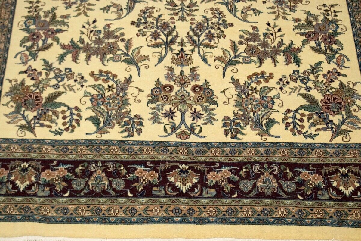 Classic Beige Floral Design Hand-Knotted Oriental
