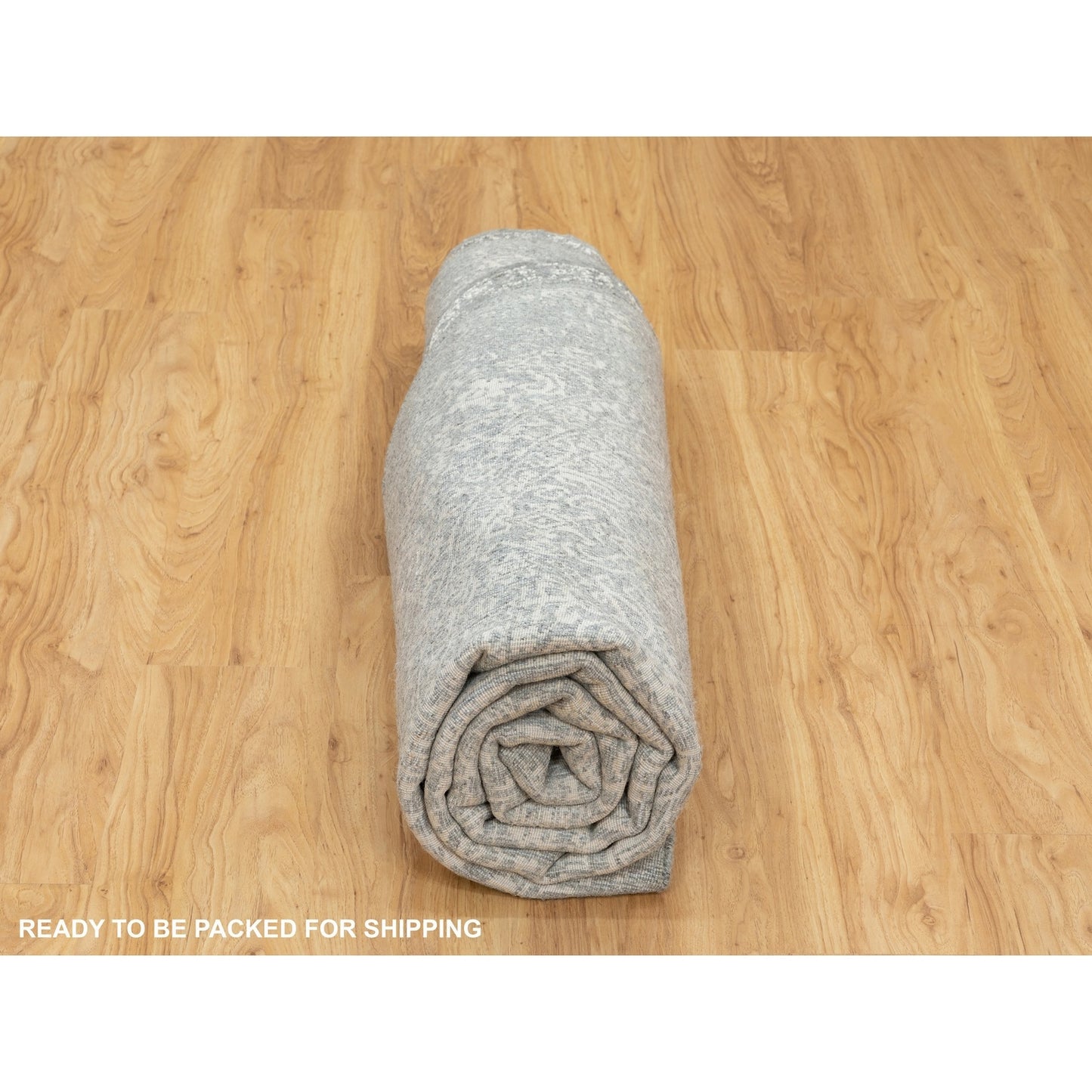 8'X8' Gray Fine Jacquard Hand Loomed Modern Wool And Art Silk Oriental Rug