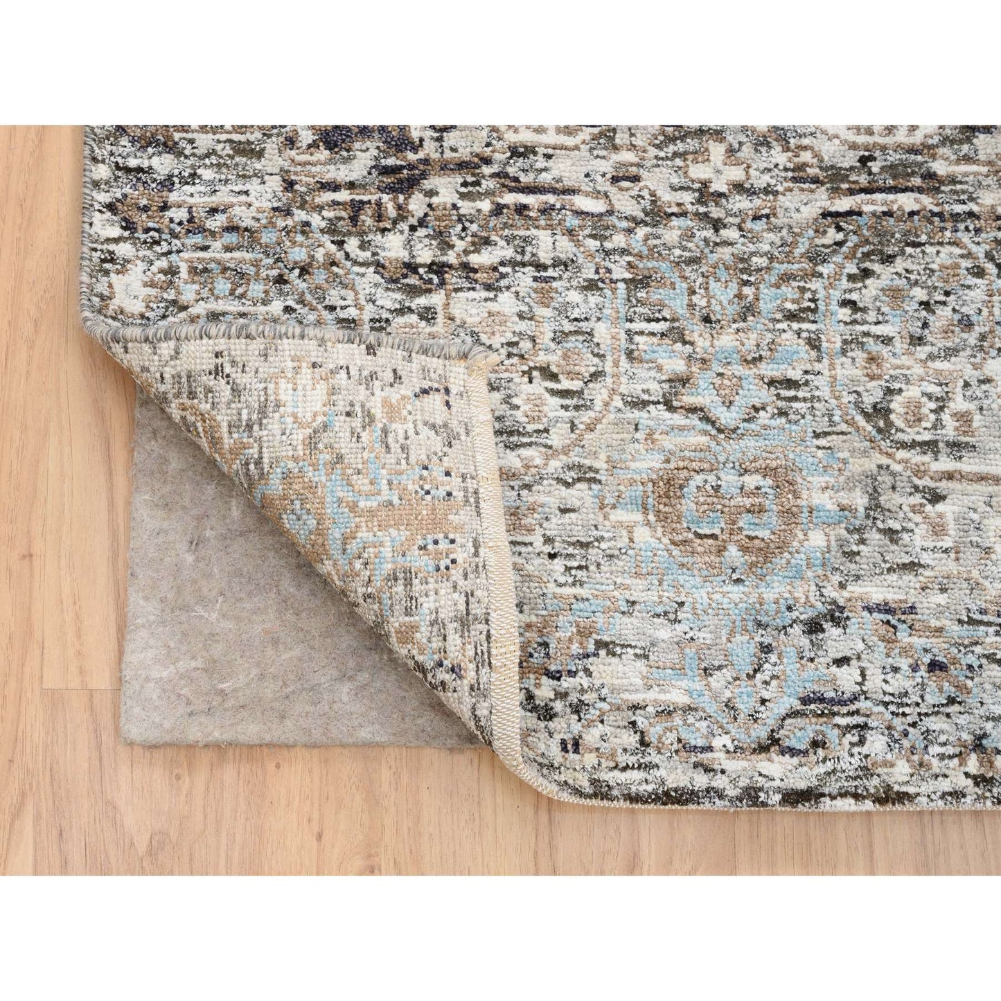 2'7"X22'3" Gray Transitional Farsian Silk/Wool Hand Knotted Xl Runner Rug