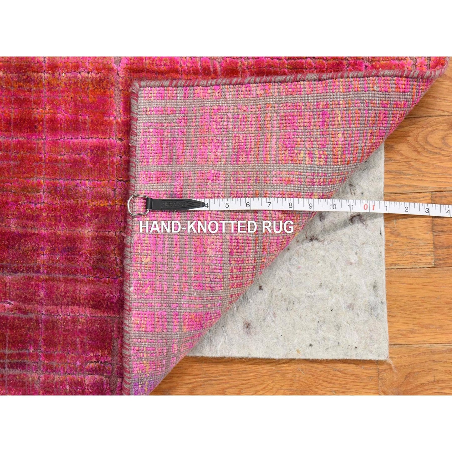 1'6"X2' Jazzy Red Pure Sari Silk Sample Hand Knotted Rug