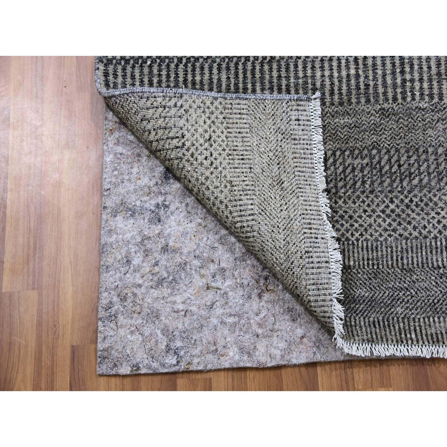 2'5"X15'10" Gray Grass Design Hand Knotted Undyed Wool Xl Runner Rug