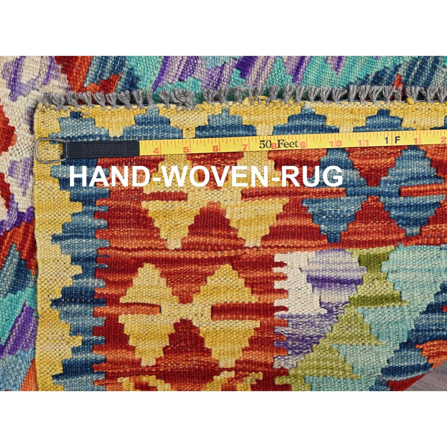 2'9"X12'9" Aqua Blue Flat Weave Afghan Kilim Hand Woven Wool Runner Rug