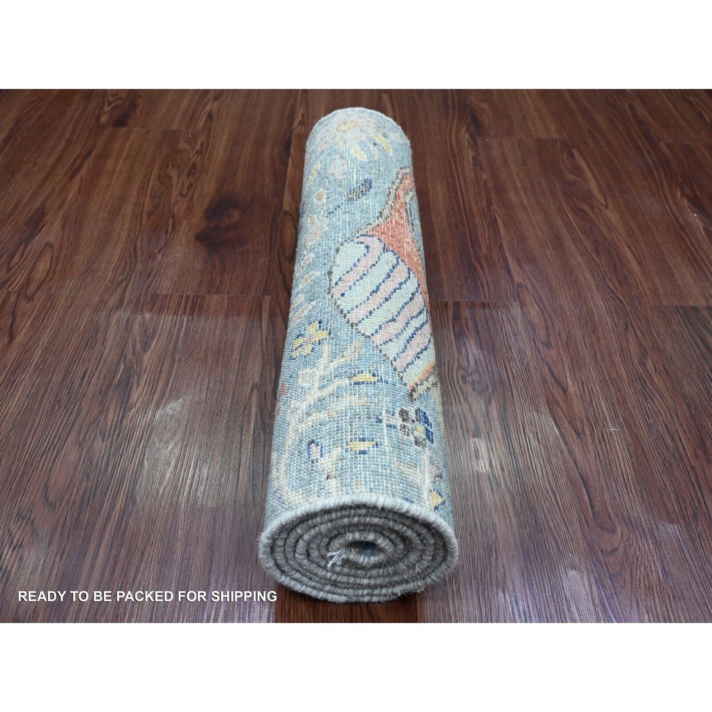 2'2"X6'3" Blue Peshawar Birds Design 100% Wool Hand Knotted Runner Rug