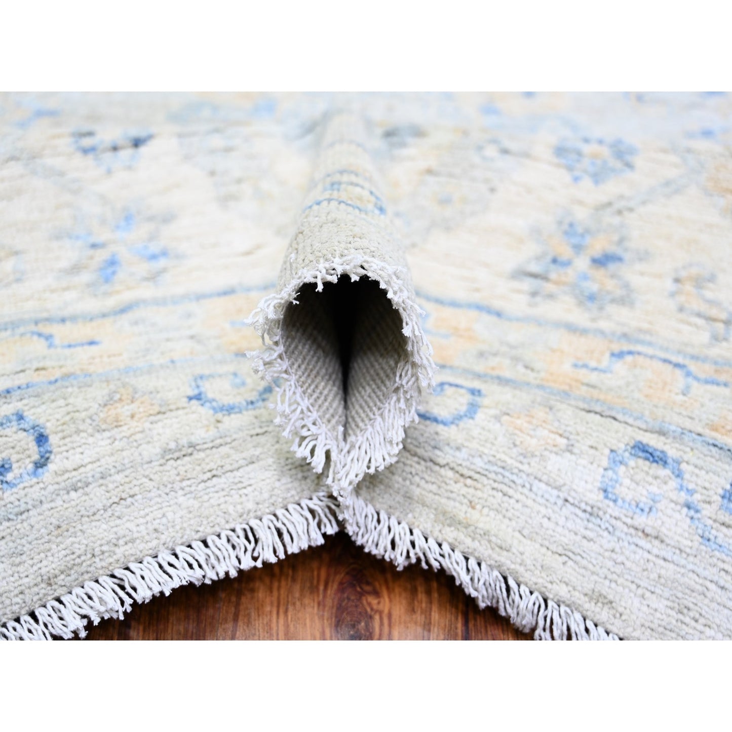 11'9"X14'8" Ivory White Wash Peshawar Wool Hand Knotted Oriental Rug