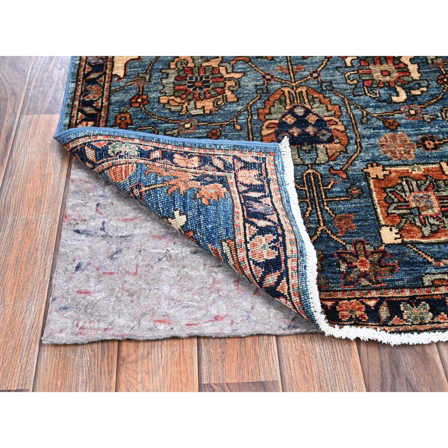 2'7"X21'5" Stone Blue All Over Design Soft Wool Hand Knotted Xl Runner Rug