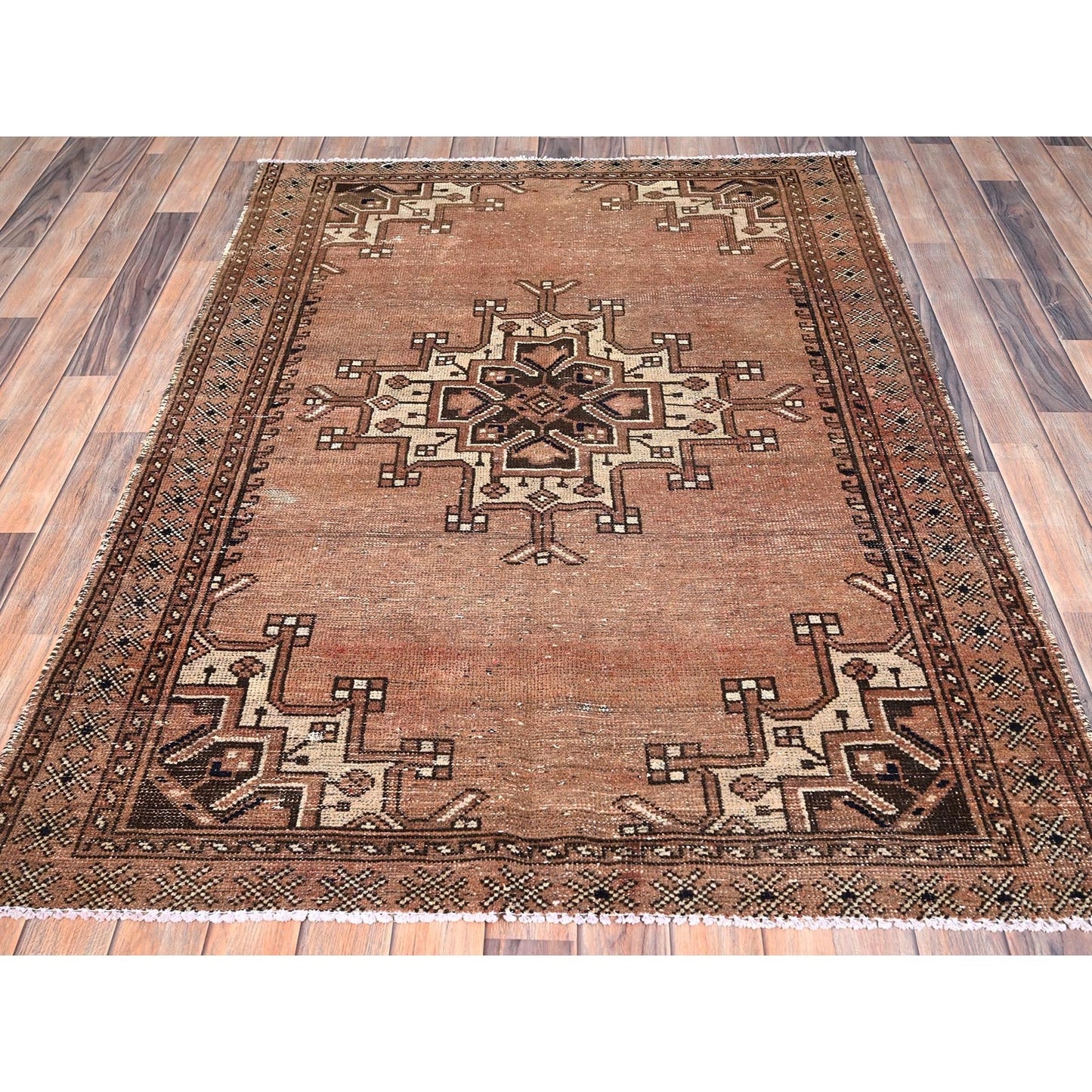 4'2"X6' Friar Brown Distressed Zoroastrian Gabbeh Wool Hand Knotted Rug