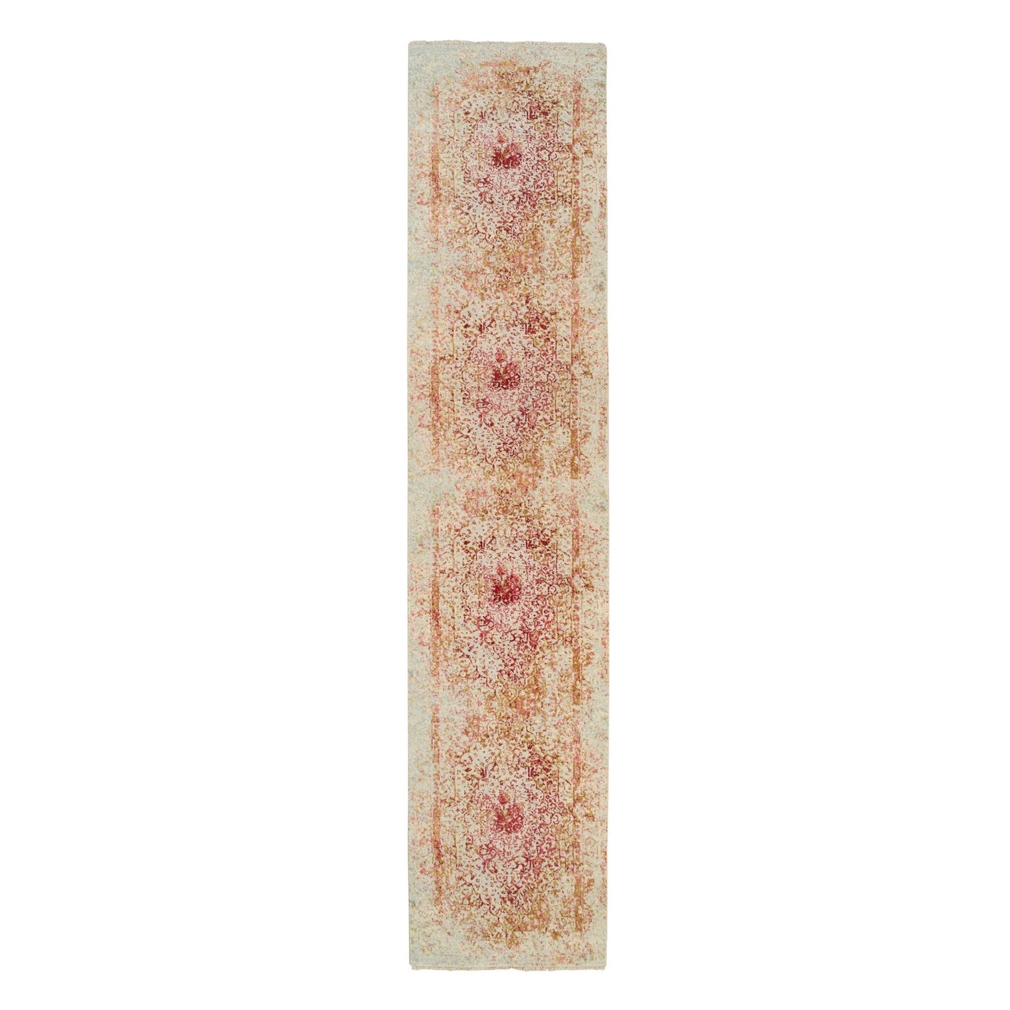 2'6"X11'10" Pink Hand Knotted Farsian Wool And Pure Silk Runner Rug