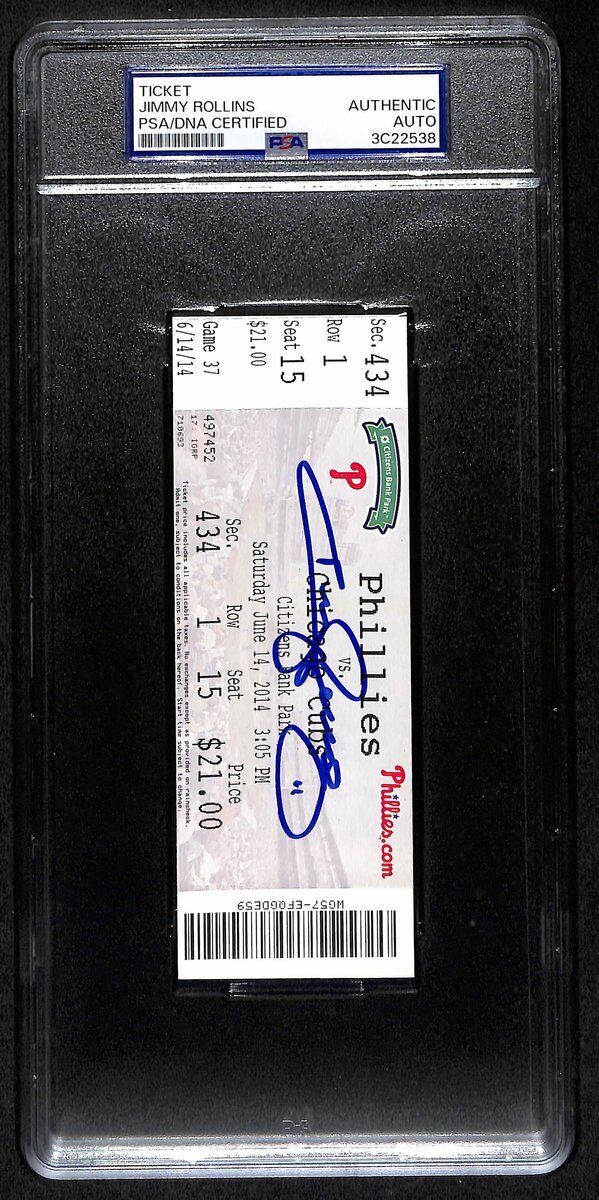 Jimmy Rollins Signed/Auto Full Ticket 6/14/2014