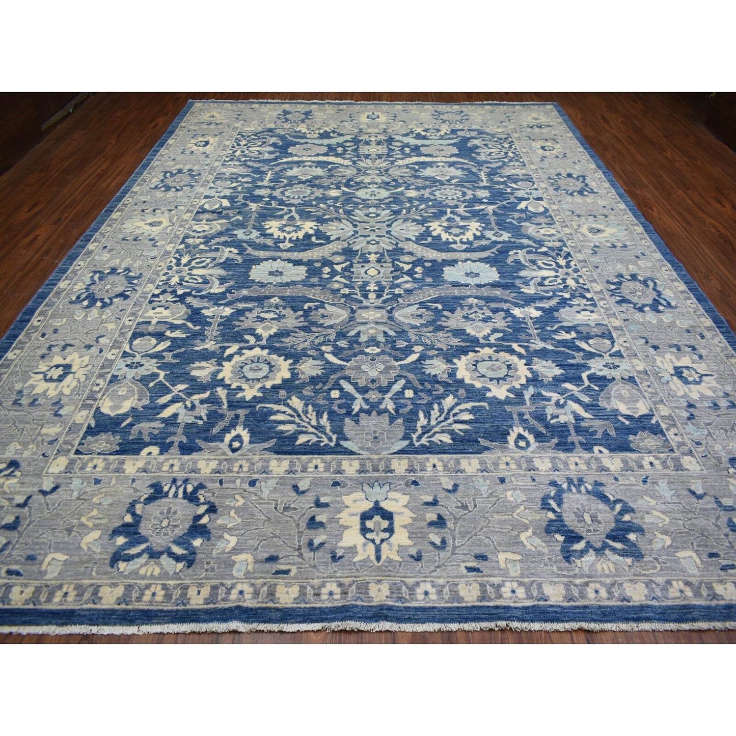 10'2"X13'6" Denim Blue Wool Hand Knotted Fine Peshawar Densely Woven Rug