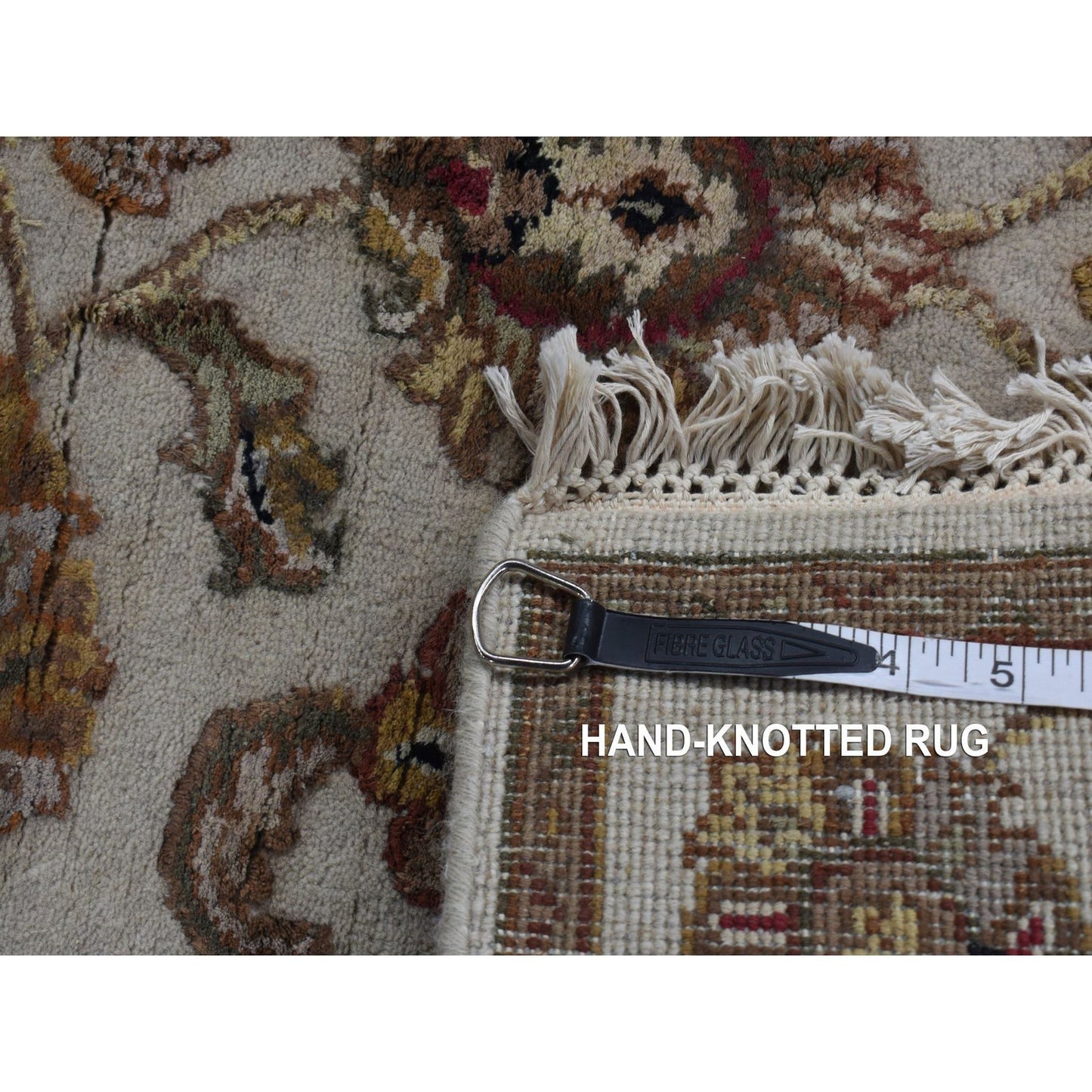 2'7"X16' Bone White Wool And Silk Rajasthan Hand Knotted Xl Runner Rug