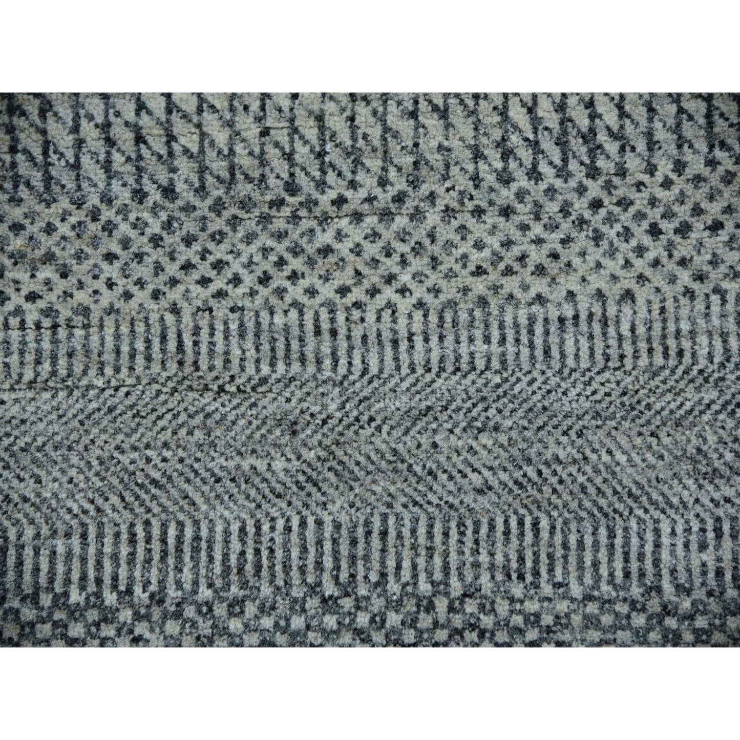 10'X10' Trout Gray Hand Knotted Modern Grass Design Undyed Wool Round Rug