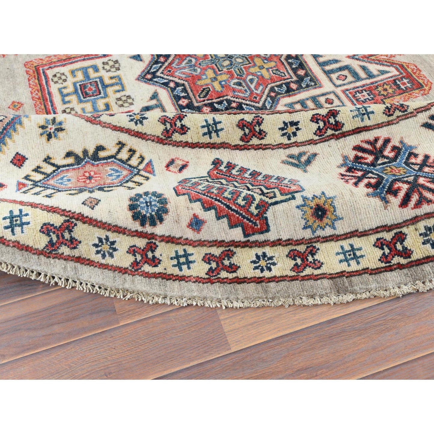 7'10"X7'10" Caucasian Afghan Special Kazak Hand Knotted Round Wool Rug
