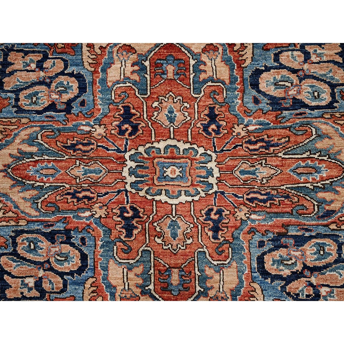 9'X12'1" Yale Blue Seeripe Heris Hand Knotted High Mountain Soft Wool Rug