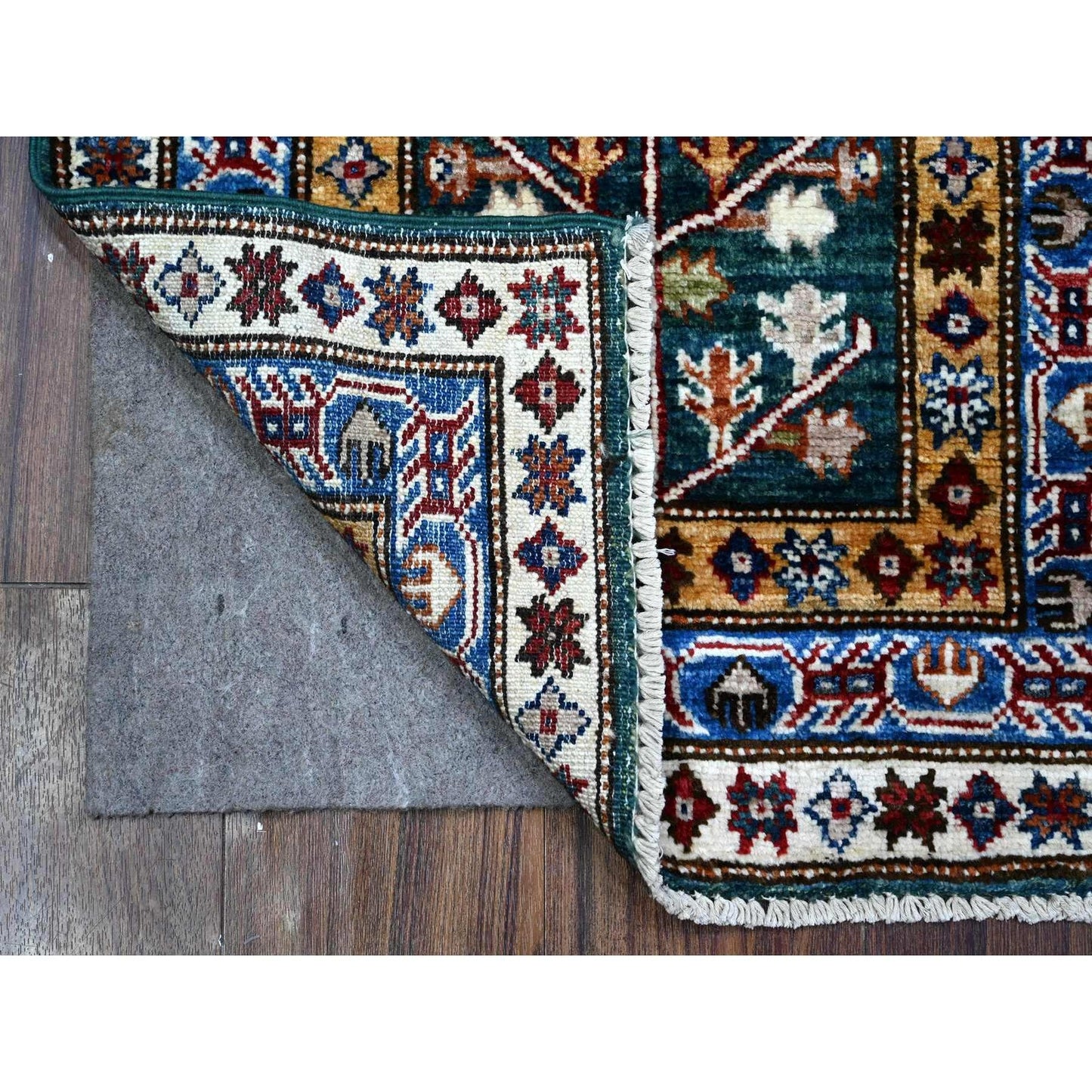 2'X5'8" Green Hand Knotted Wool Oushak Willow And Cypress Tree Runner Rug