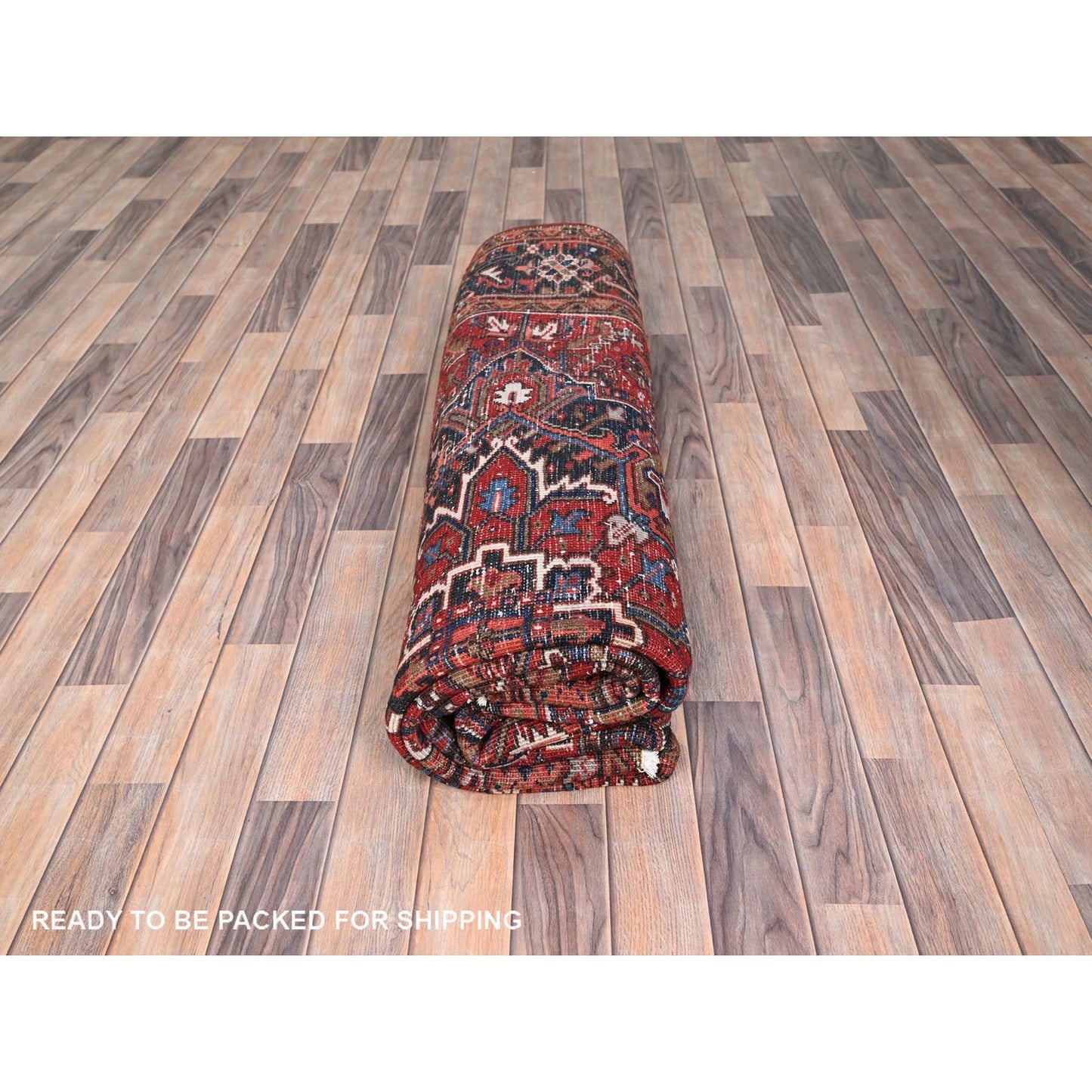 7'5"X8'10" Red Worn Wool Hand Knotted Vintage Zoroastrian Heris Rug