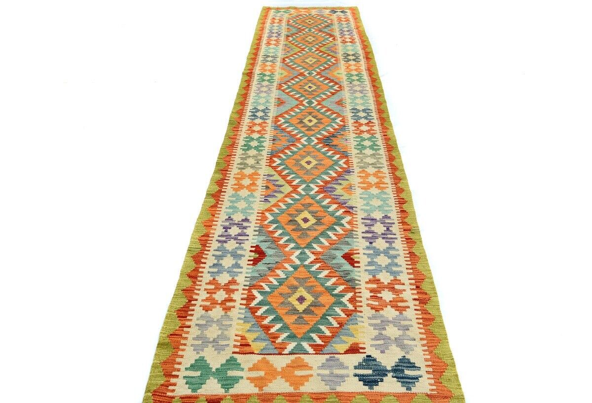 Reversible Multicolored Tribal Kilim Runner Rug