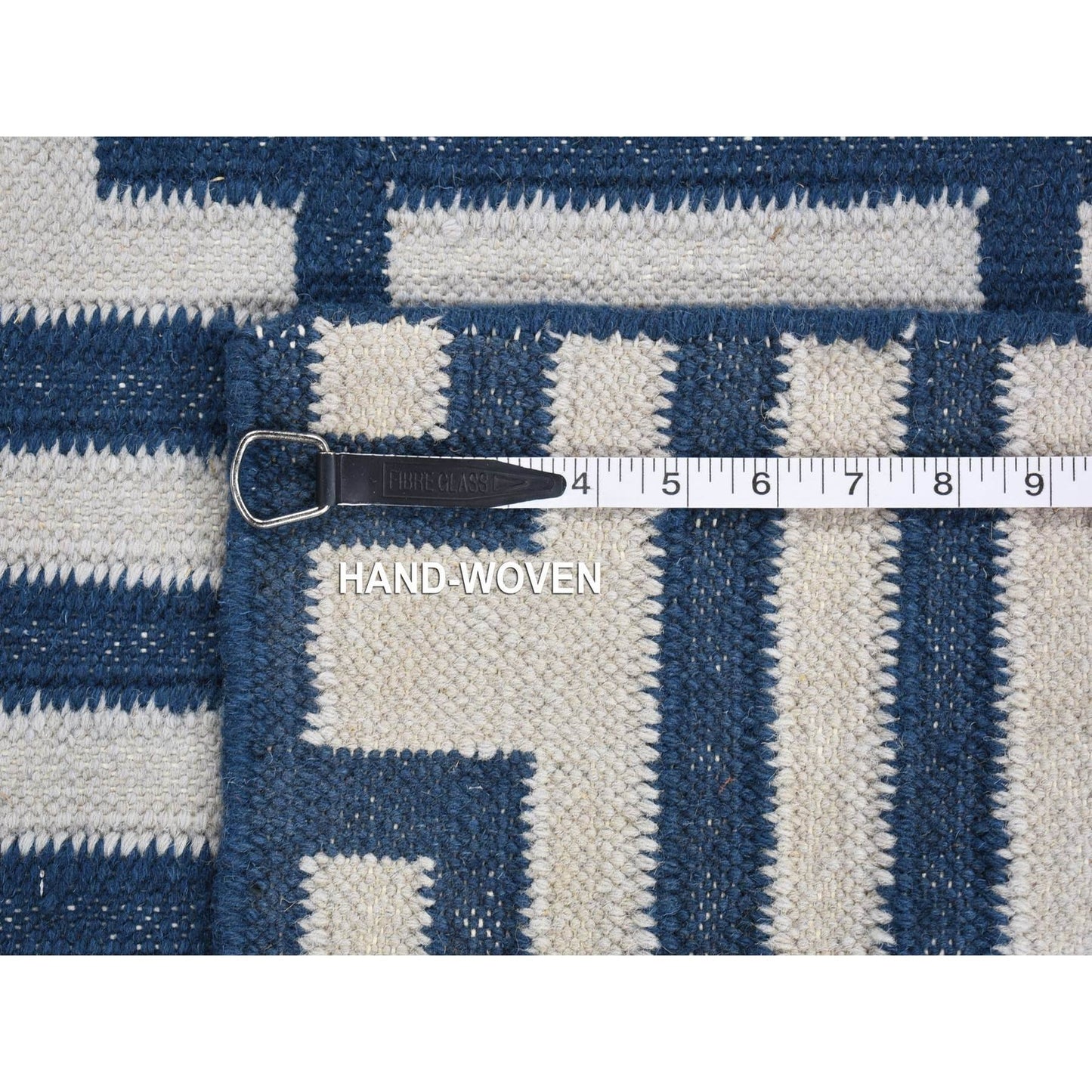 5'2"X7' Yale Blue Kilim Design Flat Weave Hand Woven Organic Wool