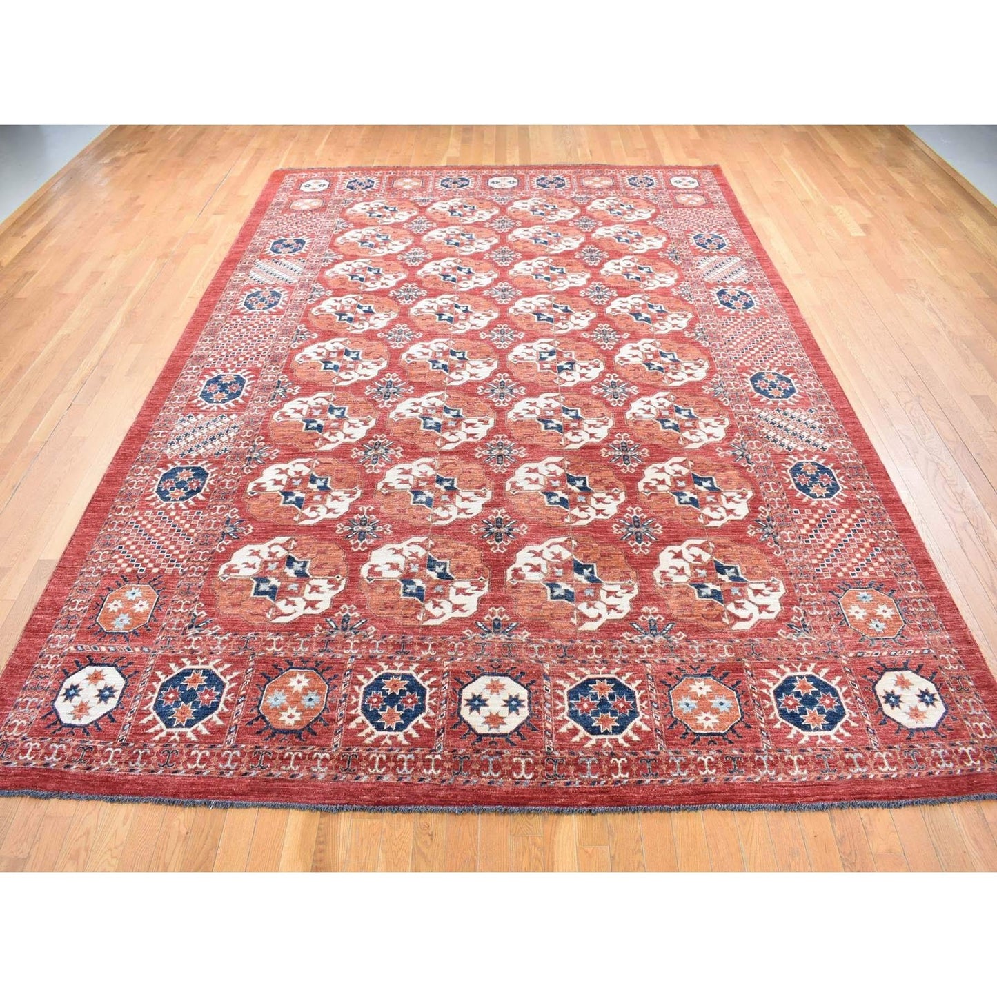 9'10"X14' Red Afghan Ersari Tekke Bokhara Pure Wool Hand Knotted Rug