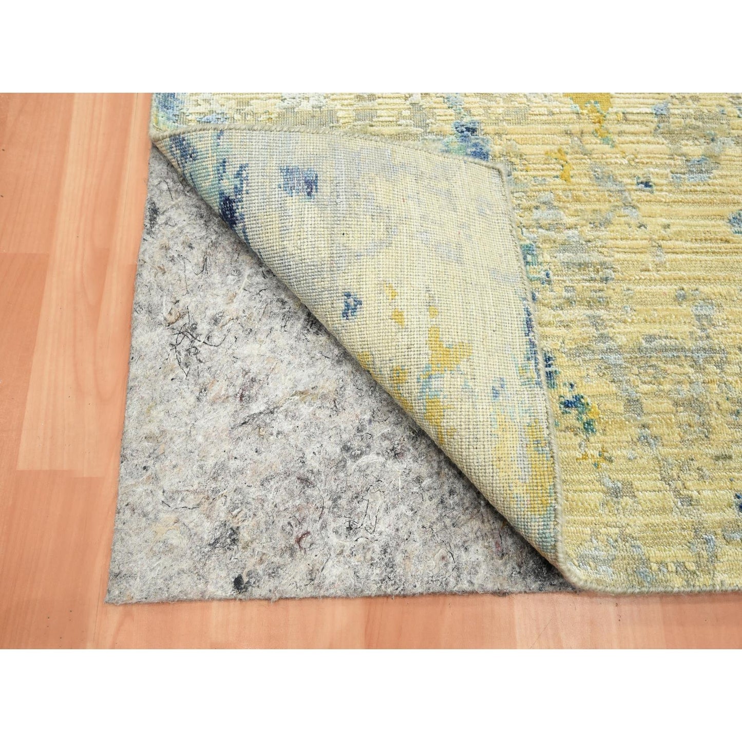 3'10"X6'3" Brown With Navy Silk With Wool Modern Design Hand Knotted Rug