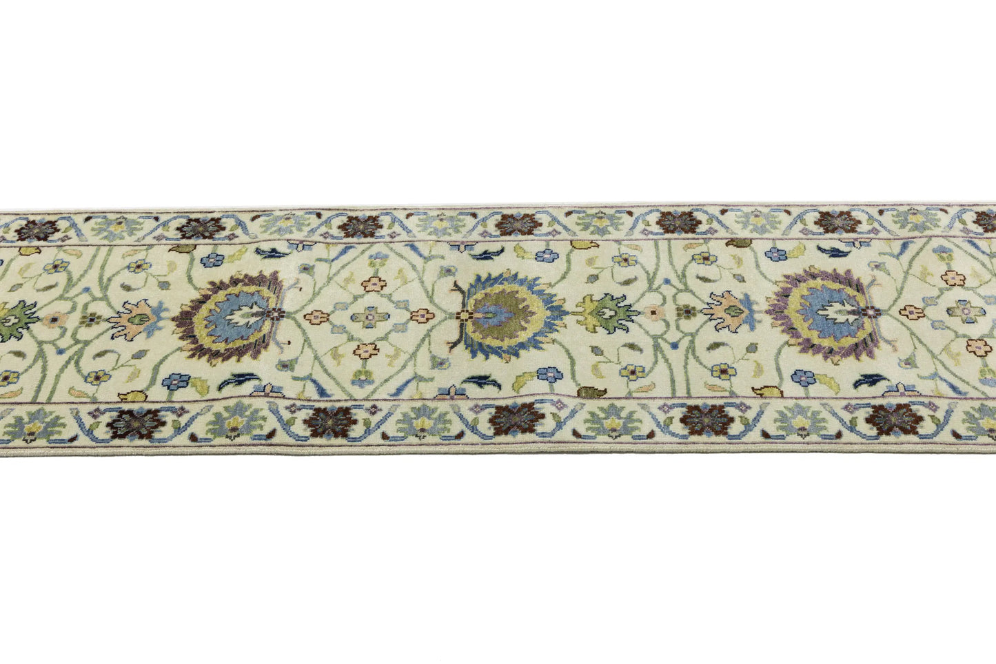 Cream Osh Chobi Peshawar Wool Runner Rug Floral