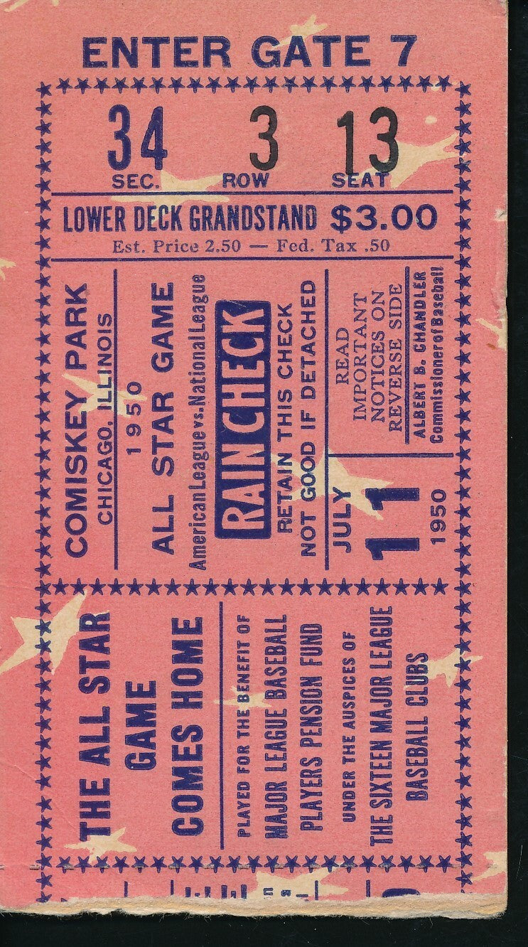 1950 Mlb All-Star Game Ticket Stub At Comiskey